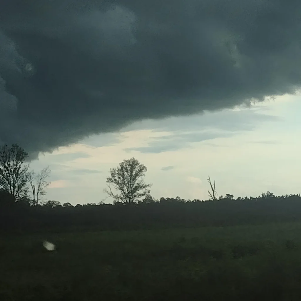 A thick storm cloud changing day  into night